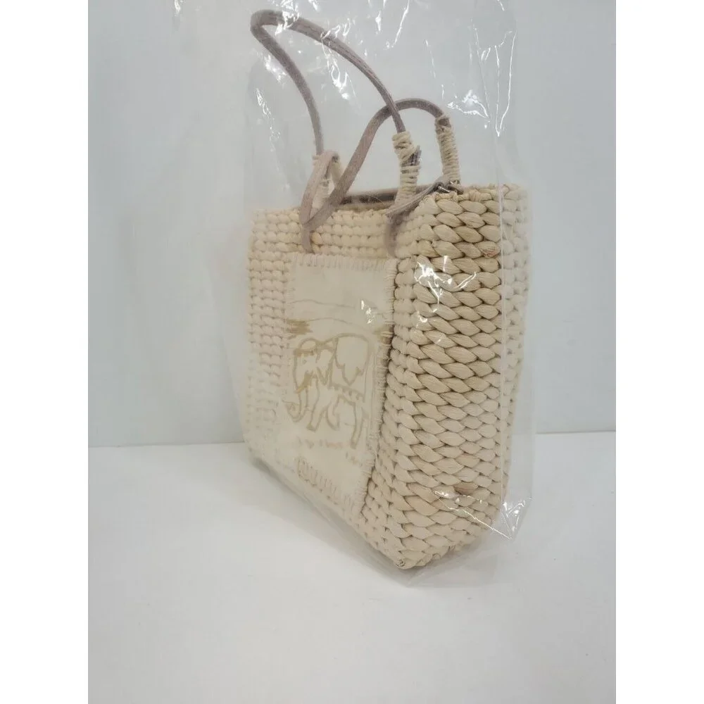 Rare Straw Corn Husk Elephant Bag, Woven Lined Handbag, Summer Purse, Tote